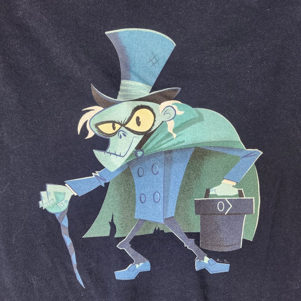 TeePublic Haunted Mansion Hatbox Ghost Women M Navy Blue Excellent Graphic Tee - Picture 2 of 6